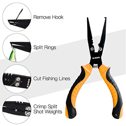 kaba 7 inch Fishing Pliers Braid Line Cutters Split Ring Plier Saltwater Freshwater Resistant Hook Remover Multifunctional Lure Scissors Fishing Gear Tackle Fishing Tools