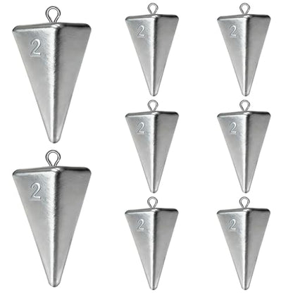 Fishing Weights Pyramid Sinkers Kit Bullet Fishing Weights Sinkers for Ocean Saltwater Surf Fishing Gear Tackle 1oz 2oz 3oz 4oz - color: 2oz-8pcs