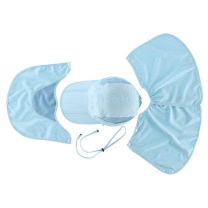 Connectyle Men's Foldable Baseball Sun Cap with Removable Face Mask Neck Flap Cover UPF 50+ Sun Protection Fishing Hiking Hat - color: Aqua Blue