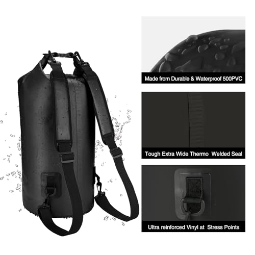 Piscifun Dry Bag, Waterproof Floating Backpack 10L/20L/30L/40L with Waterproof Phone Case for Boating, Kayaking, Fishing - color: Black, style: 30l