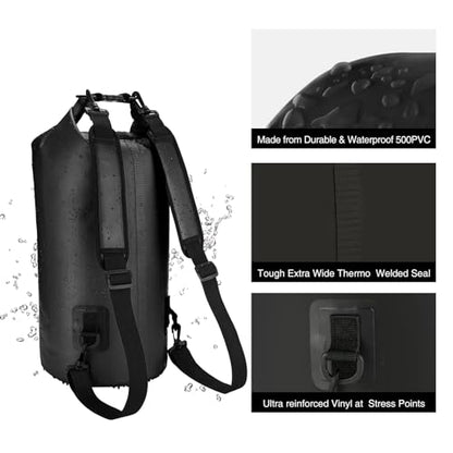 Piscifun Dry Bag, Waterproof Floating Backpack 10L/20L/30L/40L with Waterproof Phone Case for Boating, Kayaking, Fishing - color: Black, style: 30l