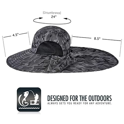 Outdoor Sun Hat for Men with 50+ UPF Protection Safari Cap Wide Brim Fishing Hat with Neck Flap, for Dad… - color: Camouflage