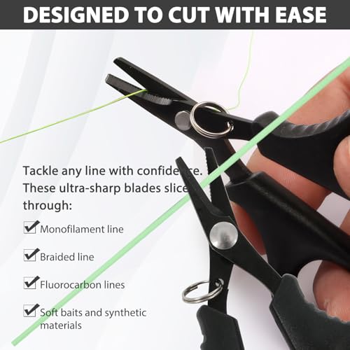 4PCS Set Fishing Scissors, Braided Line Cutter Tool Kit, Portable Fly Tying Scissors, Practical with Hand Rope, Suitable for Braided Fishing Line (Black)