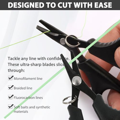 4PCS Set Fishing Scissors, Braided Line Cutter Tool Kit, Portable Fly Tying Scissors, Practical with Hand Rope, Suitable for Braided Fishing Line (Black)