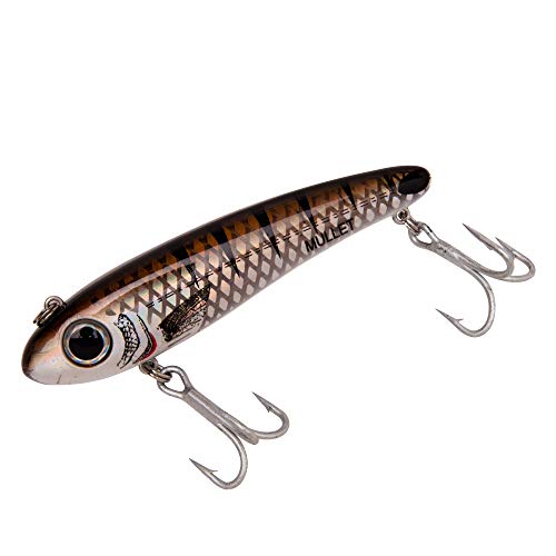 Bomber Lures Mullet Slow-Sinking Twitch / Walking Saltwater Fishing Lure - Excellent for Speckled Trout, Redfish, Stripers and More, 3 1/2 Inch, 5/8 Ounce - color: Spot-Tail Pogy