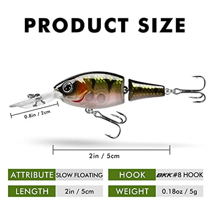 TRUSCEND Swimmax Easy Catch Fishing Lures with BKK Hooks, Wiggling, Vibrating, Rattling and Gurgling for More Bite, Heavy-Duty Dyneema Fiber Jointed Swimbaits for Bass, Trout, Walleye, Crappie, Pike - color: E-2"-0.18oz