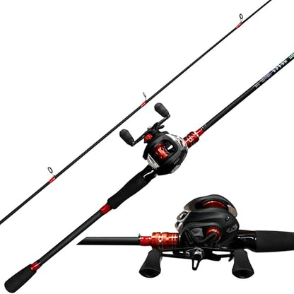 Kilitn Fishing Rod and Reel Combo, Baitcasting Combo Baitcast Reel, 6 Foot 7 Foot 2-Piece, Durable Fiberglass Wrapped Carbon Fiber Rod with Comfortable EVA Handle - style: Left-hand Reel - 6 Ft 2 Piece Rod