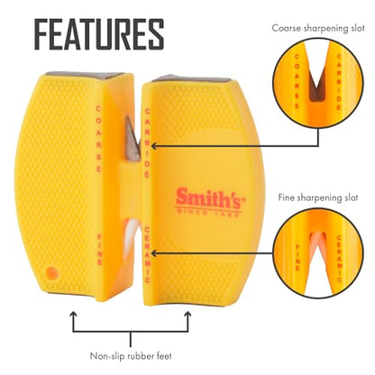 Smith's CCKS 2-Step Knife Sharpener - Yellow - 2-Step Preset Coarse & Fine Slots - Outdoor Handheld Knife Sharpener - Fishing, Hunting, Fillet, Pocket Knives - Compact Plastic Portable Keychain Tool - color: Yellow, style: CCKS
