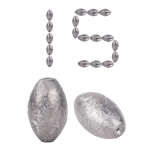 Egg Sinkers Lead Fishing Weights FS/QZ-08 | Oval Fishing Sinkers & Weights,for Texas Rig,Carolina Rig,Catfish Casting,Saltwater Freshwater - size: 0.53oz,15pcs