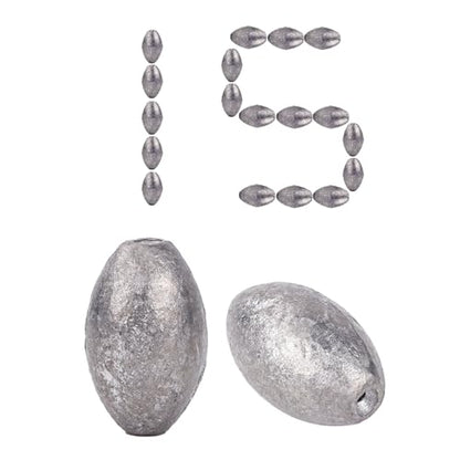 Egg Sinkers Lead Fishing Weights FS/QZ-08 | Oval Fishing Sinkers & Weights,for Texas Rig,Carolina Rig,Catfish Casting,Saltwater Freshwater - size: 0.53oz,15pcs