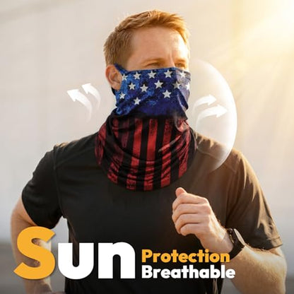 HONGTEYA 6 Pack Summer Neck Gaiter, UV Protection Cooling Face Mask Breathable Bandana Head Scarf Face Cover for Men Women - color: Black Flag Print