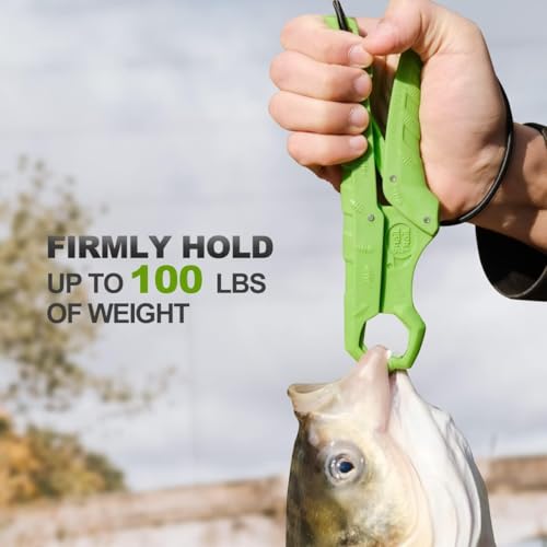 SNAIL TRAIL 7.5'' Floating Fish Gripper, Fishing Grabber | Catfish Mouth Pliers, Caught Bass Holder, Fish Scale Hook Clamp, Saltwater Lip Grip Tool with Lanyard, Gifts for Men - color: Green