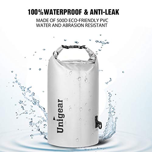 Unigear Dry Bag Waterproof, 2L/5L/10L/20L/30L/40L Floating and Lightweight Bags for Kayaking, Boating, Fishing, Swimming and Camping with Waterproof Phone Case - color: White, size: 10L