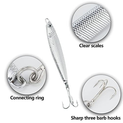 Dr.Fish Fishing Jigs Jigging Spoon Saltwater Fishing Lure Casting Metal Spoon Surf Fishing Mackerel Striper Lures Stinger Bluefish Vertical Diamond Jig - color: Silver, size: 2oz-3 Pieces