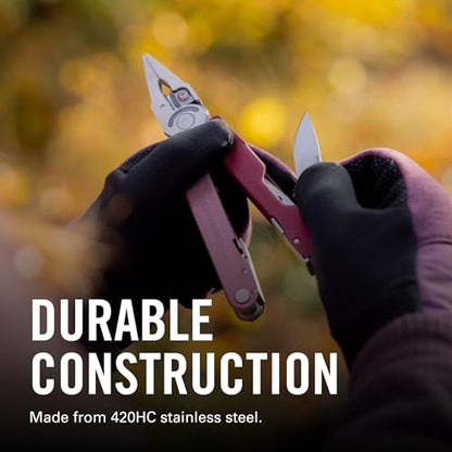 LEATHERMAN, Rebar Multitool with Premium Replaceable Wire Cutters and Saw, Heathered Cranberry - color: Heathered Cranberry