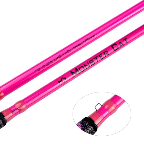 Monster Catfish Casting Rod, 7' MH Glow-in-Dark 1-Piece | Glow catfish rod with S-glass carbon blank, EVA grip, stainless guides, 10-50lb line and 1-10oz lures for night fishing - color: Pink, size: ["Catfish Rod 7'-1pc-Medium Heavy"]