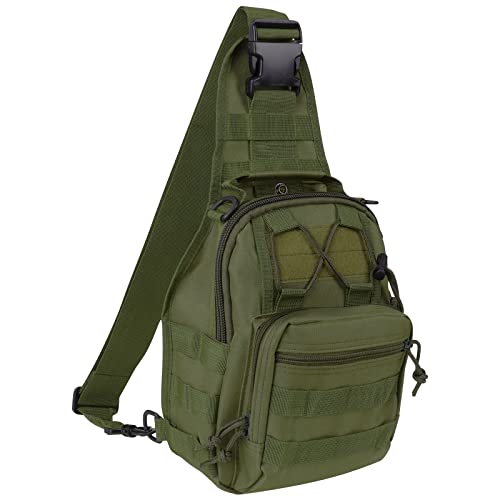 Qcute Tactical Backpack, Waterproof Military Cross-body Molle Sling Shoulder Backpack Chest Bag for Outdoor Every Day Carry - color: Army Green