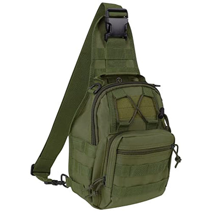 Qcute Tactical Backpack, Waterproof Military Cross-body Molle Sling Shoulder Backpack Chest Bag for Outdoor Every Day Carry - color: Army Green