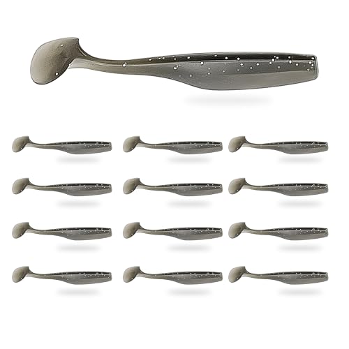 Soft Plastic Paddle Tail Swimbaits – 3 1/4", 4" & 5" Soft Plastic Fishing Lures with Extra-Large Tail for Lifelike Swimming Action – Freshwater & Saltwater - color: Smoke, size: 4 Inch - 12 Pack