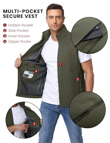 Eisctnd Mens Lightweight Quick Dry Vest Sleeveless Outdwear Utility Jacket | Utility Sleeveless Vest with Multi Pockets, Outerwear Hiking Fishing Photography Camping Travel Outdoor - color: Armygreen, size: Small
