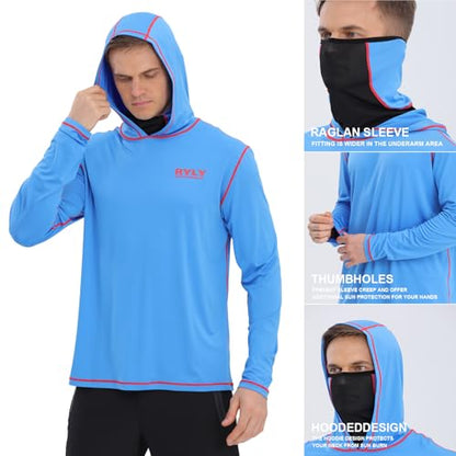 Fishing Shirts for Men,Long Sleeve Rash Guard Shirts Sun Protection Hoodie Athletic Running Hiking Shirt 1/2 Packs - color: Blue/Lake Green, size: Small