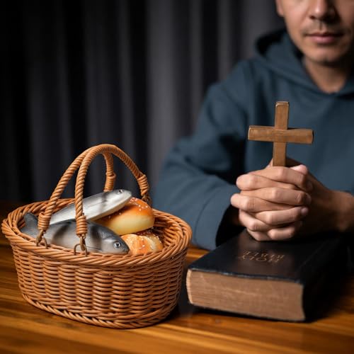Shappy 8 Pcs Jesus Miracle Loaves and Fish Decorations Include 2 Fake Fish and 5 Fake Artificial Bread with a Basket Sunday and Religious Learning Activities (Ocean Carp) - style: Ocean Carp