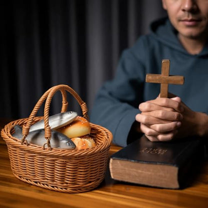 Shappy 8 Pcs Jesus Miracle Loaves and Fish Decorations Include 2 Fake Fish and 5 Fake Artificial Bread with a Basket Sunday and Religious Learning Activities (Ocean Carp) - style: Ocean Carp