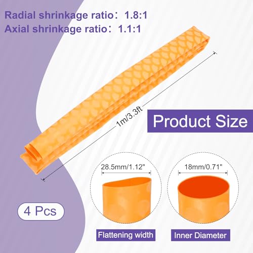 MECCANIXITY 4Pcs 3.3ft 0.7" Dia Heat Shrink Tubing for Fishing Rods, 18mm 1.8:1 Fish Scale Pattern Heat Shrink Wrap Handle Rod Grip with Anti-Slip Waterproof Insulation, Yellow - color: Yellow, size: 18mm