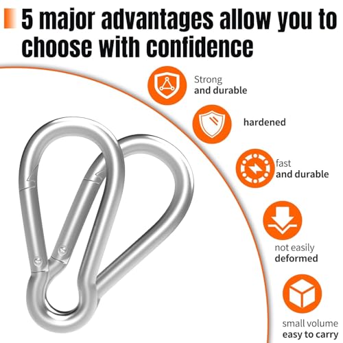 Heavy-Duty Carabiner Clip 1.57"–5.5", Black/Silver Spring Snap Hook, Quick Link Keychain Clip for Keys, Swing Set, Camping, Fishing, Hiking & Traveling (120–1350 lbs) - color: Silver, size: 1.97Inch(M5)-200PCS