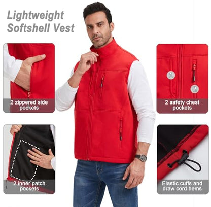 XinYangNi Men's Lightweight Softshell Golf Running Vest Outerwear Zip Up Fleece Lined Windproof Sleeveless Jacket for Hiking - color: Red, size: Large
