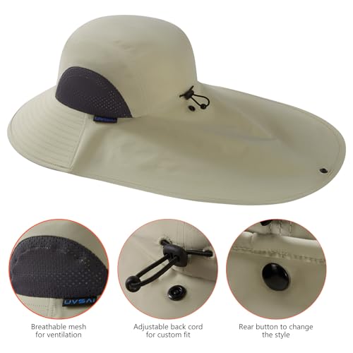 UPF 50+ Foldable Sun Hats Wide Brim with Large Neck Flap for Men Women UV Protection Gardening Fishing Beach Hat - color: Pack of 2, Beige & Green