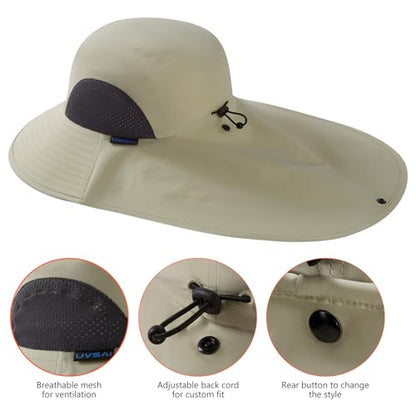 UPF 50+ Foldable Sun Hats Wide Brim with Large Neck Flap for Men Women UV Protection Gardening Fishing Beach Hat - color: Pack of 2, Beige & Green