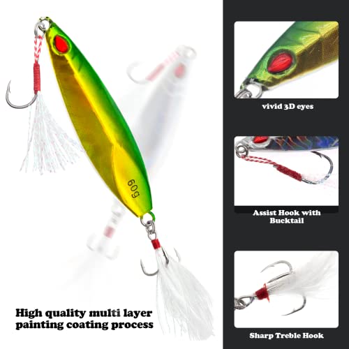 Fishing Jigs Vertical Saltwater Jigs Vertical Jigging Spoon Fishing Tuna Lures Boat Fishing Artificial Lures for Tuna, Grouper, Dogtooth, Snapper, Bass, Salmon/60g, 80g,120g - color: 5pcs-multicoloured