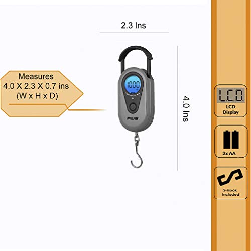 American Weigh Scales Digital Hanging Scale Retractable Handle, LCD displayAMW-SR-1KG1000 x 1G(Gray)