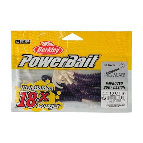 Berkley Berkley PowerBait Rib Worm - color: Electric Blue/White