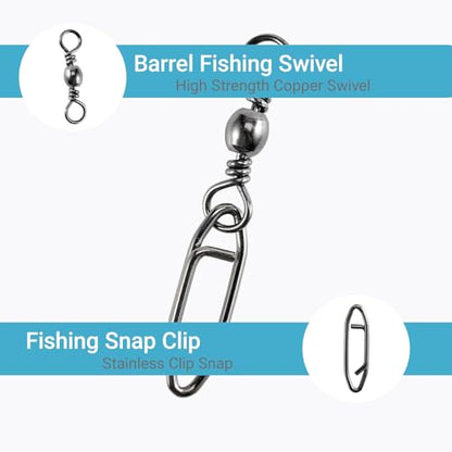 QISHUO High Strength Fishing Swivels Stainless Clips Steel Snap Swivels Barrel Connector Saltwater Swivel Fishing Rolling Black Nickel - size: Size 4+M (57lb) 50 pcs