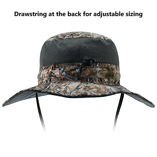 BASSDASH UPF 50+ Sun Fishing Hat Water Resistant with Detachable Neck Flap - color: Autumn Forest