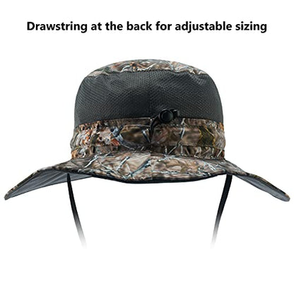 BASSDASH UPF 50+ Sun Fishing Hat Water Resistant with Detachable Neck Flap - color: Autumn Forest