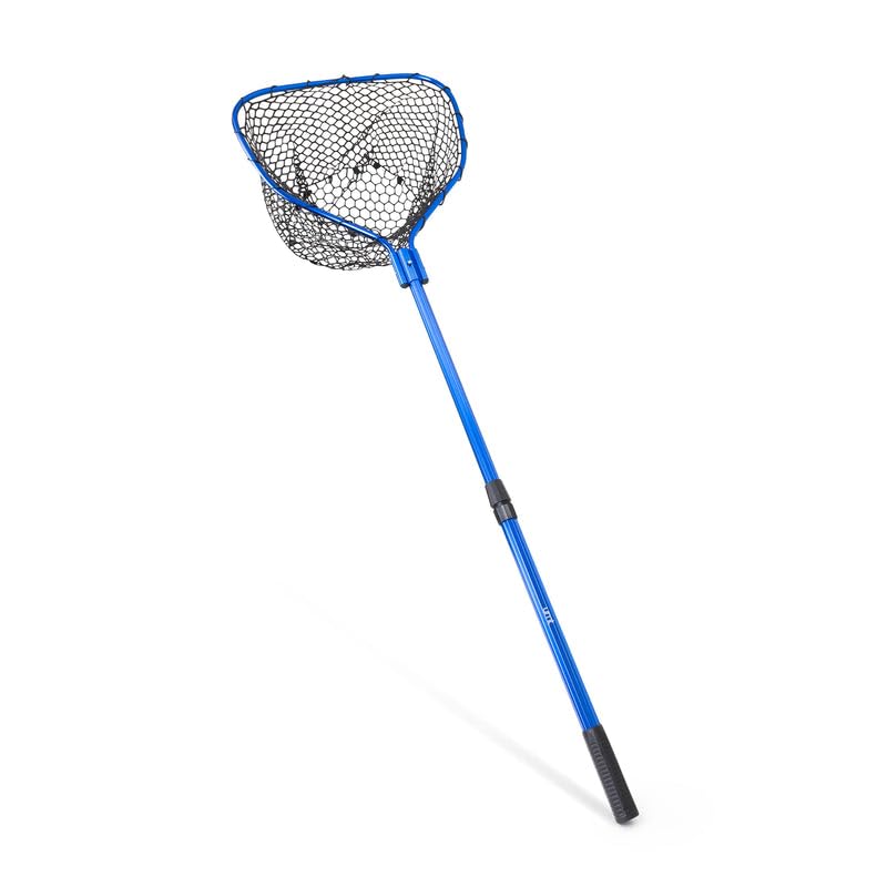 Telescopic Fishing Landing Net for Sea Bass (3.6–5 ft) - 17" x 19" Large Hoop, 10" Deep Silicone Rubber Mesh, Tight Handle Fit, for Freshwater & Saltwater, Blue