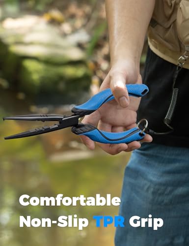 Fishing Tools Kit, Fishing Pliers,Fishing Scissors, Fishing Line Cutter for Braided Fishing Line,Fishing Gear with Lanyard - color: 9"Fishing Pliers Blue