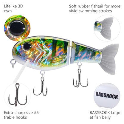 BASSROCK Topwater Fishing Lures for Bass Pike Salmon Floating Swimbait Jointed Crankbait Freshwater Saltwater 4.9in/1.76oz RK1001 - color: Natural Bluegill, size: 3.9in/1.04oz