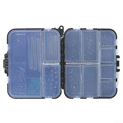 300Pcs Carp Fishing Tackle Box Kit with Clips Hooks Swivels Terminal Rigs Snaps, Plastic Organizer Case for Bass Trout Rock Fishing, Black