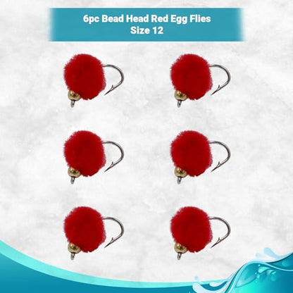 Bead Head Trout & Salmon Eggs, 12 Fly Fishing Lures in Size 12 - Streamer & Steelhead Flies - color: Red (6pc)