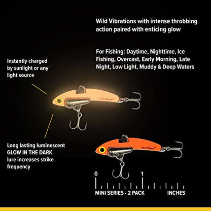 SteelShad Mini Series (1/4 oz) - 2 Pack - Glow in The Dark Fishing Lures - Lipless Crankbait for Freshwater Fishing - Perfect for Ice Fishing, Pan Fishing, Crappie, Walleye and Bass - color: Glow White