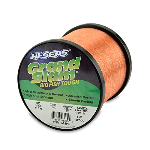 HI-SEAS Grand Slam Monofilament Fishing Line - Strong & Abrasion Resistant in Clear, Pink, Green, Smoke Blue, Fluorescent Yellow Freshwater & Saltwater - 1 lb Spool - color: Pink, style: 25 Lb Test, 0.50 Mm Dia, 2140 Yd
