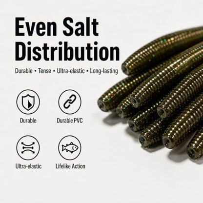 Soft Plastic Bass Fishing Lures 5" - Salt Infused Stick Bait, Fall Rate for Wacky/Texas/Carolina Rig, Saltwater Soft Plastic Swimbaits, Bass Lures Soft Plastic Freshwater (24Pcs) - color: Olive Green