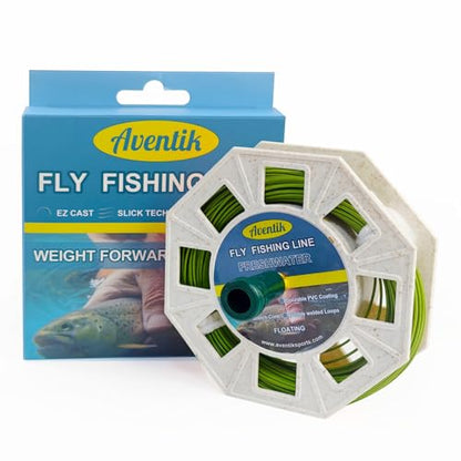 Aventik ProWeight WF Floating Fly Fishing Line Welded Loops Weight Forward Freshwater Trout Fly Line Kit WF 3 4 5 6 7 8 Low Stretch Slick Coating Accurate Casting - color: Mossgreen, size: 4F