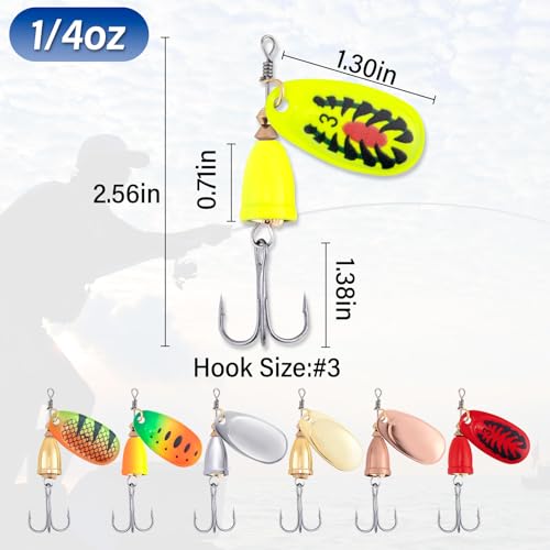 Dr.Fish Inline Fishing Spinner Kit 1/4oz, Freshwater Fishing Lures Bell Spinnerbait French Blade Trout Bass Walleye Lures - color: Mixed, size: 1/4oz-7 Pieces with Box