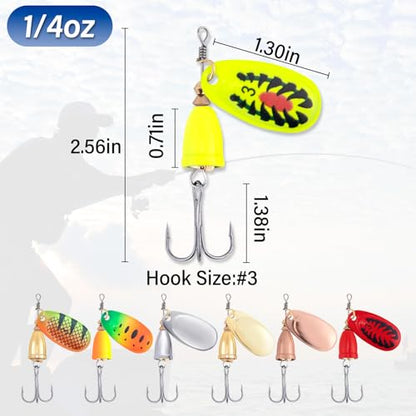 Dr.Fish Inline Fishing Spinner Kit 1/4oz, Freshwater Fishing Lures Bell Spinnerbait French Blade Trout Bass Walleye Lures - color: Mixed, size: 1/4oz-7 Pieces with Box