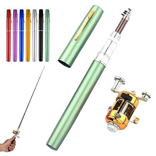2023 Pocket Size Fishing Rod, 38inch Mini Fishing Pole Pen Fishing Rod Reel Set, Aluminum Alloy Telescopic Fishing Rod Collapsible Fishing Pole Kit - color: Green